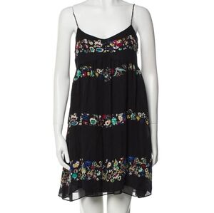 10 Crosby Detek Lam Silk Tiered Babydoll Slip Dress, Black w/ Floral Stripes.